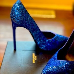 Saint Laurent Blue Sequin High Heels